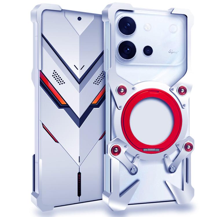 For vivo S60 5G Rotating Bracket Hollow Metal Phone Case with Lanyard(Silver)