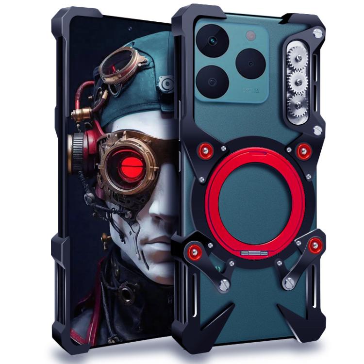 

For Realme 15T 5G Rotating Bracket Hollow Metal Phone Case with Lanyard(Black)