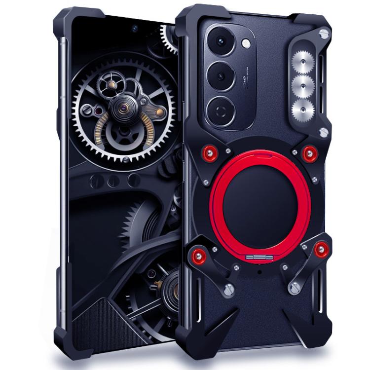 

For Tecno Spark 40 Pro+ Rotating Bracket Hollow Metal Phone Case with Lanyard(Black)