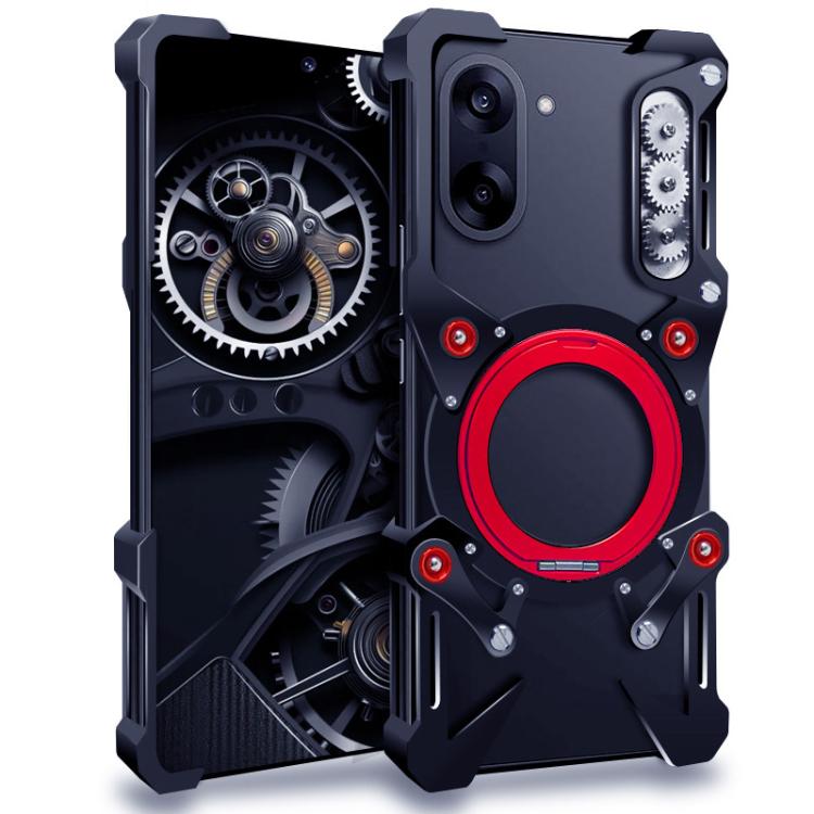 

For OnePlus Nord CE5 Rotating Bracket Hollow Metal Phone Case with Lanyard(Black)