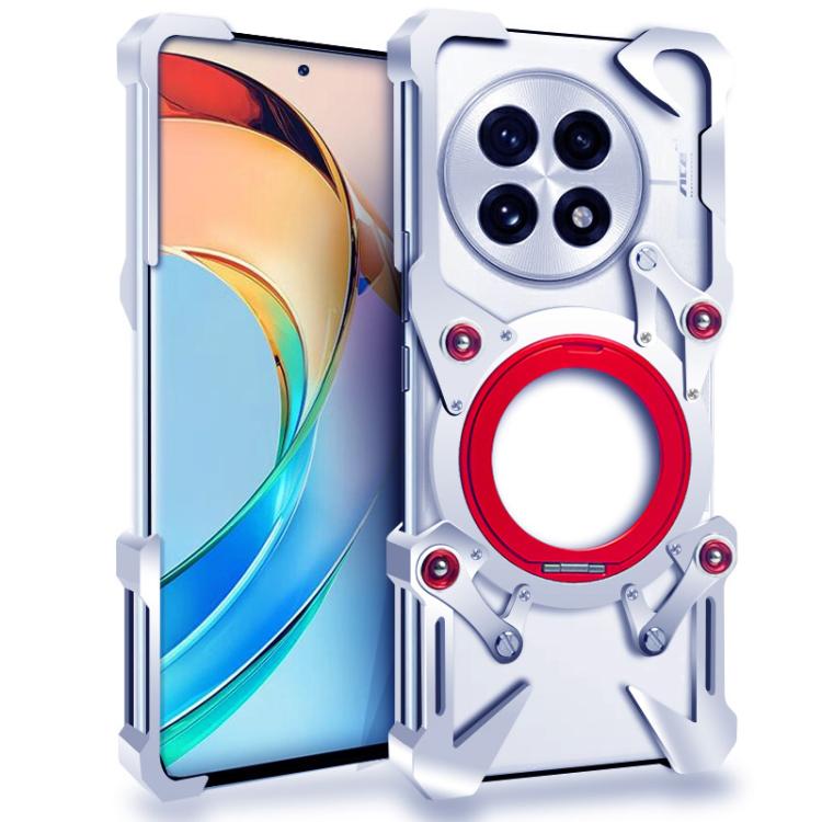 

For OnePlus Ace 5 Rotating Bracket Hollow Metal Phone Case with Lanyard(Silver)