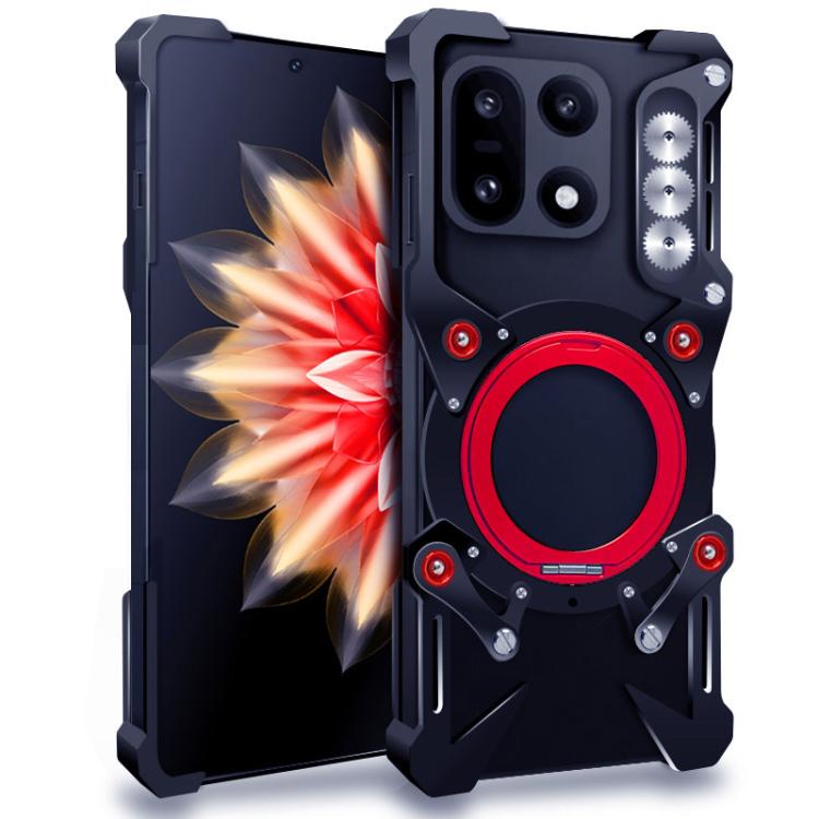 

For OnePlus 15 Rotating Bracket Hollow Metal Phone Case with Lanyard(Black)