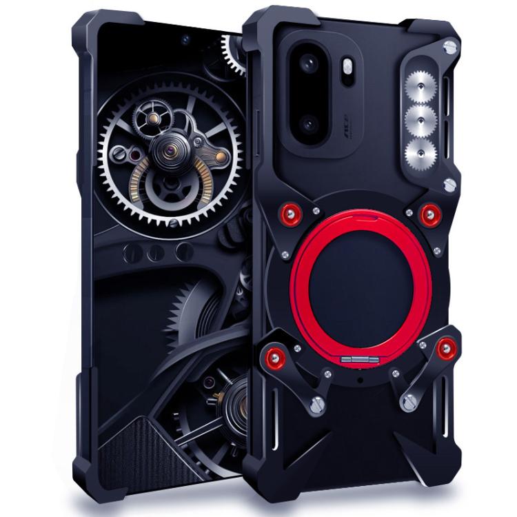 

For OnePlus Ace 6 Rotating Bracket Hollow Metal Phone Case with Lanyard(Black)