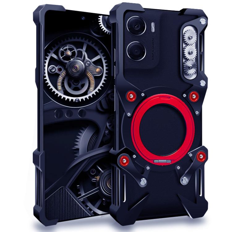 

For Motorola Moto G06 Power Rotating Bracket Hollow Metal Phone Case with Lanyard(Black)