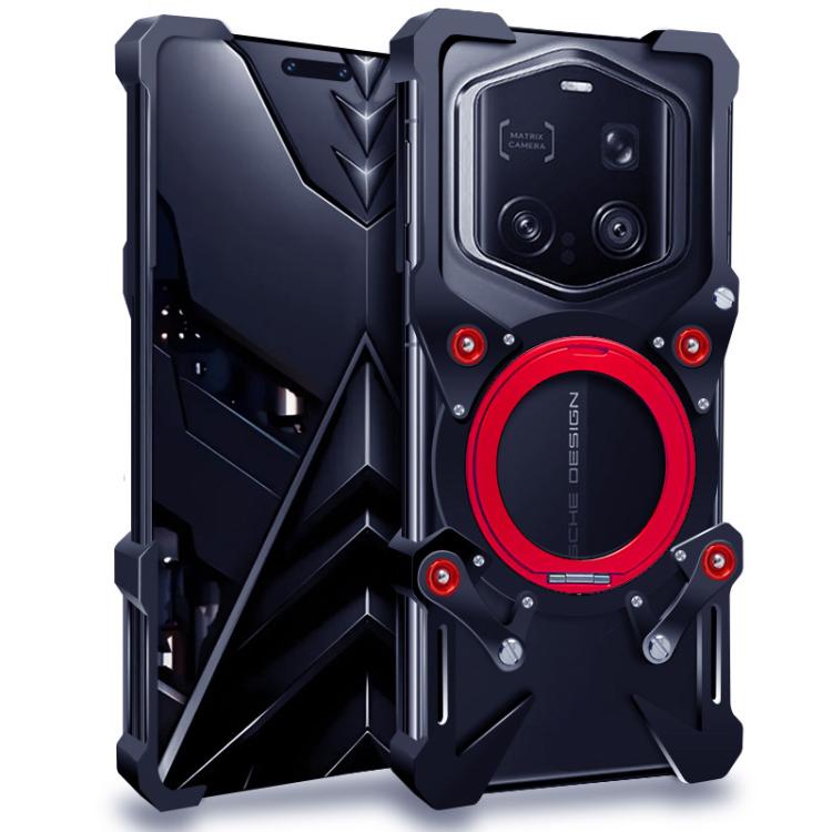 

For Honor Magic7 RSR Porsche Rotating Bracket Hollow Metal Phone Case with Lanyard(Black)