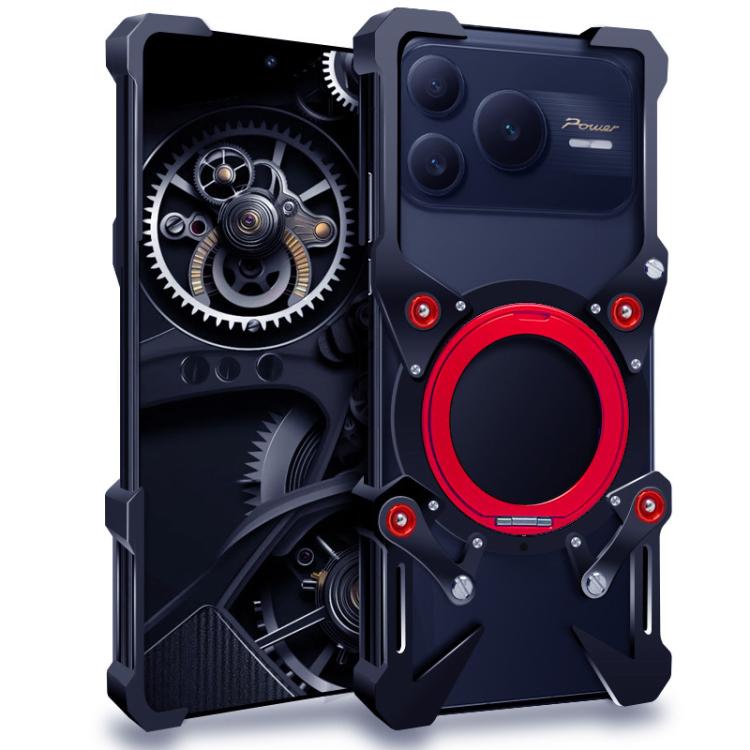 

For Honor Power2 Rotating Bracket Hollow Metal Phone Case with Lanyard(Black)