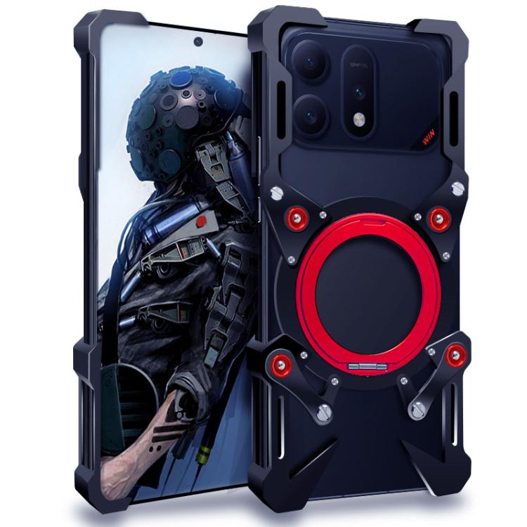 For Honor Win Turbo 5G Rotating Bracket Hollow Metal Phone Case with Lanyard(Black)
