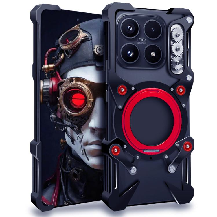 

For Xiaomi 17 Rotating Bracket Hollow Metal Phone Case with Lanyard(Black)