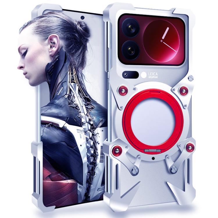 

For Xiaomi 17 Pro Max Rotating Bracket Hollow Metal Phone Case with Lanyard(Silver)