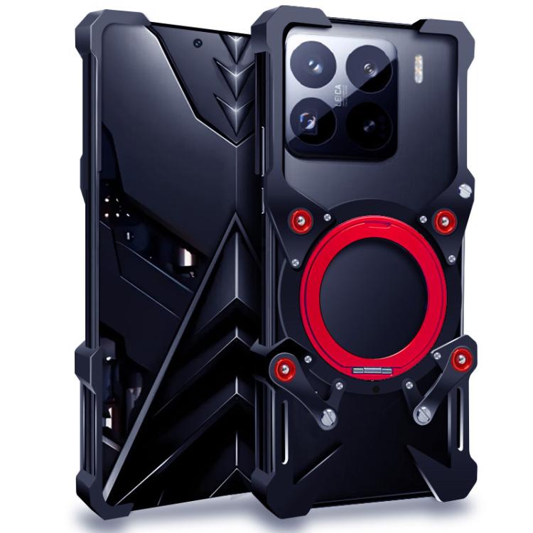 

For Xiaomi 15 Rotating Bracket Hollow Metal Phone Case with Lanyard(Black)