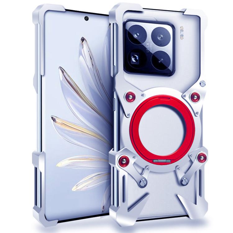 

For Xiaomi 15 Pro Rotating Bracket Hollow Metal Phone Case with Lanyard(Silver)