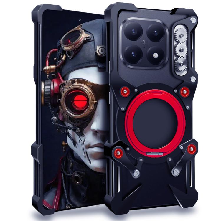 

For Xiaomi 15T Rotating Bracket Hollow Metal Phone Case with Lanyard(Black)