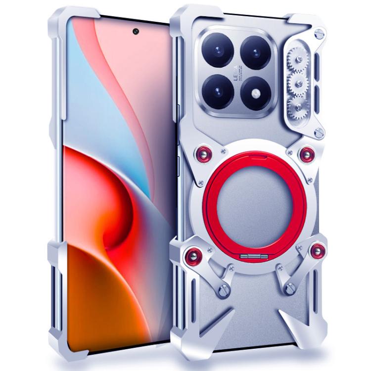 

For Xiaomi 15T Rotating Bracket Hollow Metal Phone Case with Lanyard(Silver)