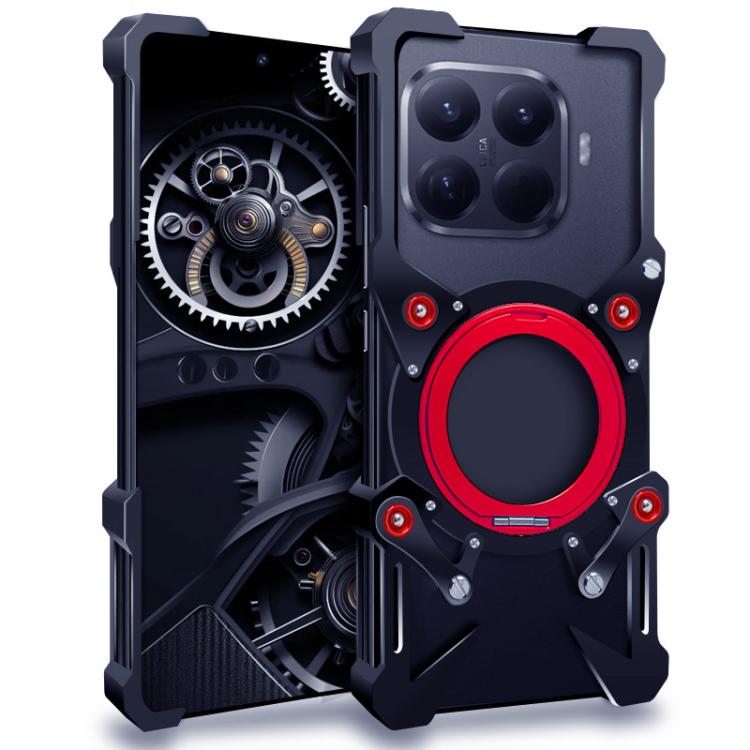 

For Xiaomi 15T Pro Rotating Bracket Hollow Metal Phone Case with Lanyard(Black)