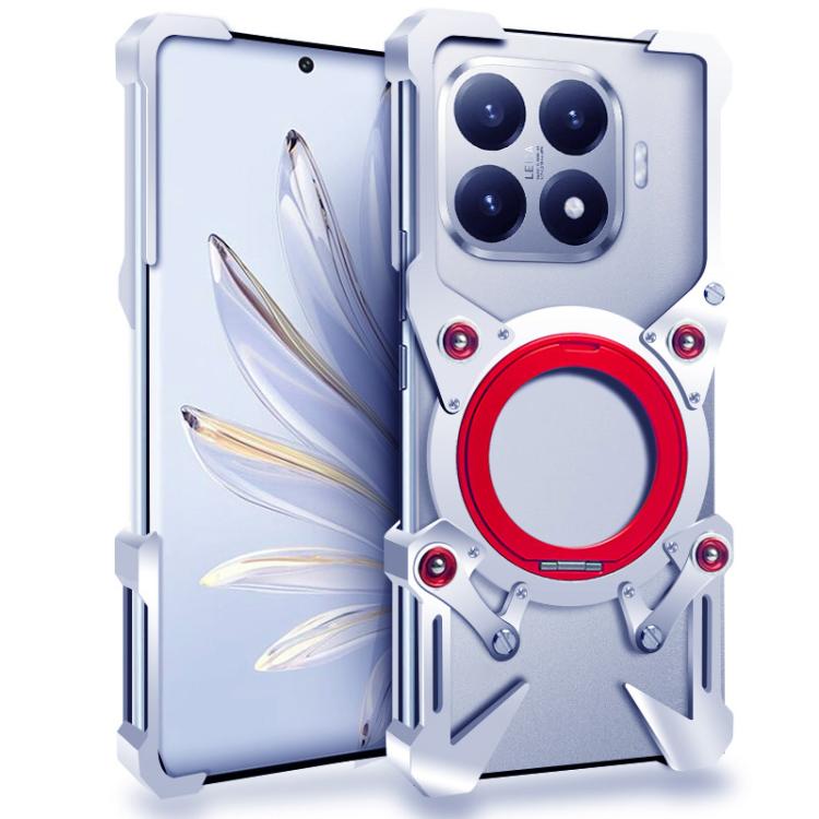 

For Xiaomi 15T Pro Rotating Bracket Hollow Metal Phone Case with Lanyard(Silver)