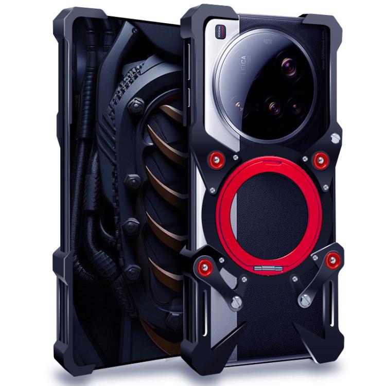 

For Xiaomi 15 Ultra Rotating Bracket Hollow Metal Phone Case with Lanyard(Black)