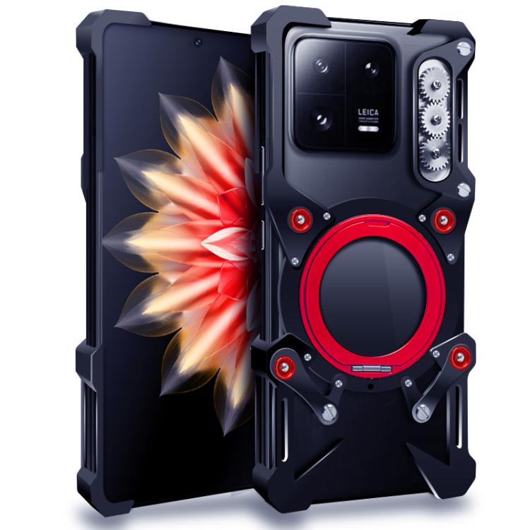 

For Xiaomi 13 Pro Rotating Bracket Hollow Metal Phone Case with Lanyard(Black)