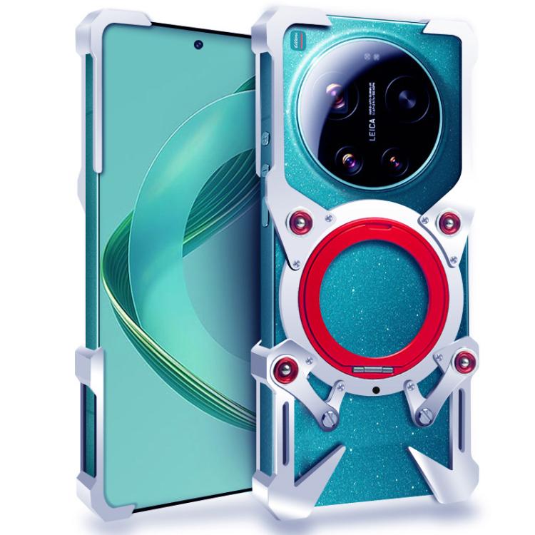 

For Xiaomi 17 Ultra Rotating Bracket Hollow Metal Phone Case with Lanyard(Silver)