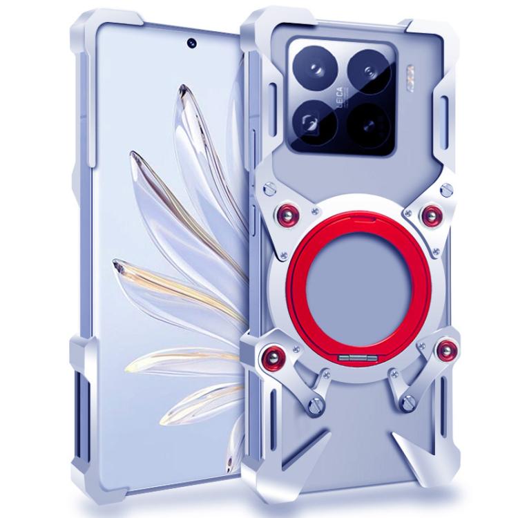 For Xiaomi 17T Pro 5G Rotating Bracket Hollow Metal Phone Case with Lanyard(Silver)