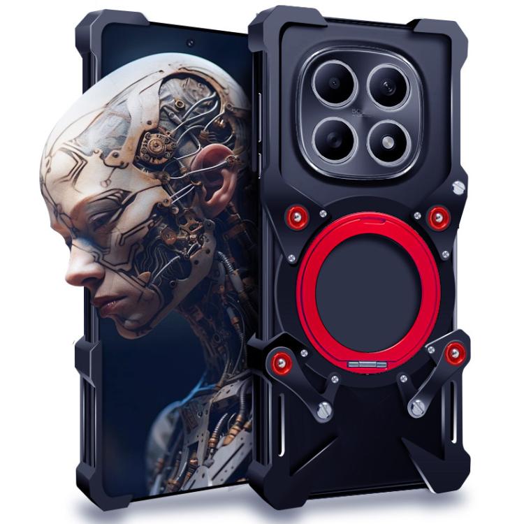 

For Redmi Note 15 5G / 4G Global 164mm Rotating Bracket Hollow Metal Phone Case with Lanyard(Black)