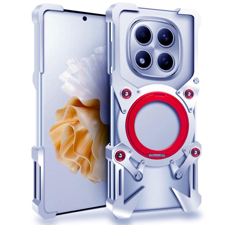 

For Redmi Note 15 Pro 5G Global 163.6mm Rotating Bracket Hollow Metal Phone Case with Lanyard(Silver)