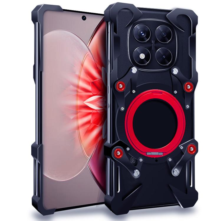 

For Redmi Note 14 Pro+ 5G Rotating Bracket Hollow Metal Phone Case with Lanyard(Black)