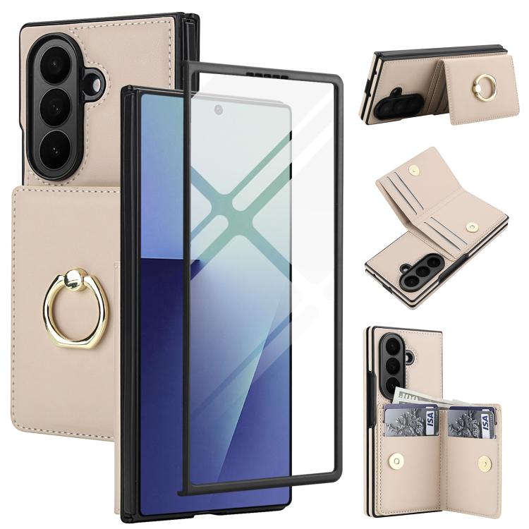 

For Samsung Galaxy Z Fold7 5G Integrated Flip Cover Card Slot Holder Leather Phone Case with Ring(White)