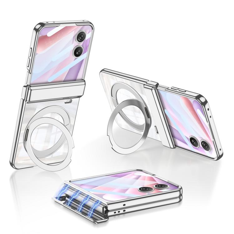 

For Honor Magic V Flip 2 GKK Integrated Folding Magnetic Hinge Phantom Phone Case with Rotating Stand(Silver)