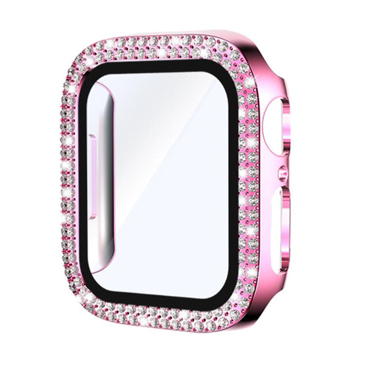 

For Apple Watch Series 6 / 5 / 4 / SE 44mm xDfind Double Row Diamond Tempered Glass Film Integrated PC Watch Cover(Pink)