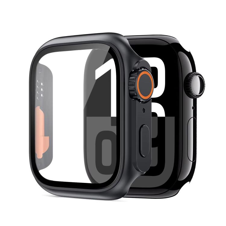 

For Apple Watch Series 6 / 5 / 4 / SE 44mm xDfind Change to Ultra 49mm Tempered Glass Film Integrated PC Watch Cover(Black+Orange)
