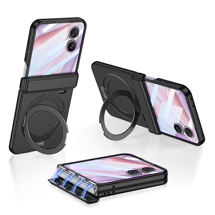 

For Honor Magic V Flip 2 GKK Integrated Magnetic Folding Hinge Full Coverage Phone Case with Rotating Bracket(Black)