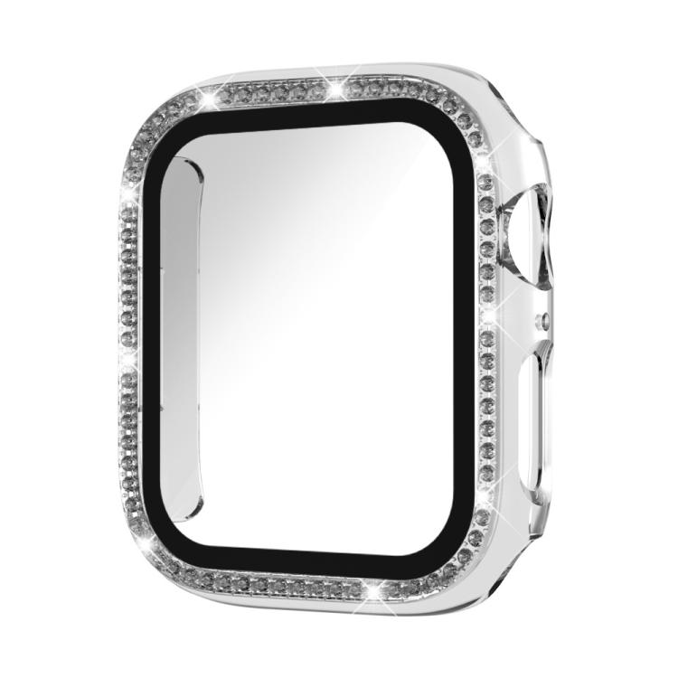 For Apple Watch Series 44mm xDfind Single Row Diamond Tempered Glass Film Integrated PC Watch Case(Transparent)