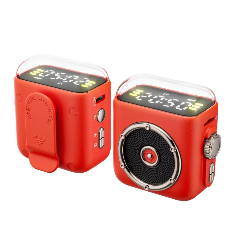 

P6 Portable Bluetooth 5.0 Wireless Speaker with Clock & Night Light(Red)