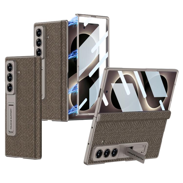For Galaxy Z Fold8 Ultra 5G GKK Integrated Magnetic Folding Plain Leather Hinge Phone Case(Brown)