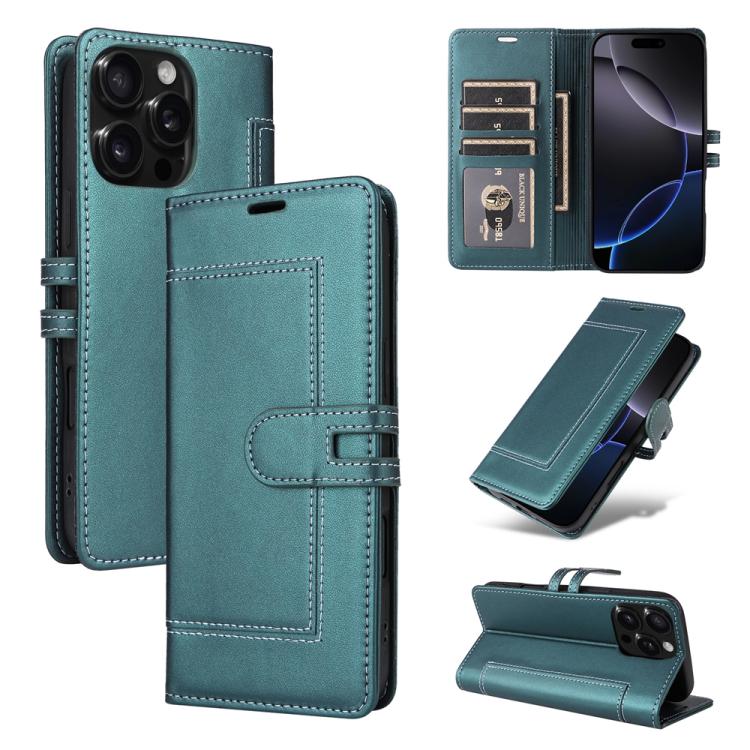 

For iPhone 16 Pro Max Stitched Magnetic Buckle Leather Phone Case(Green)
