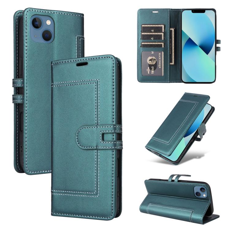 

For iPhone 15 Plus / 14 Plus Stitched Magnetic Buckle Leather Phone Case(Green)