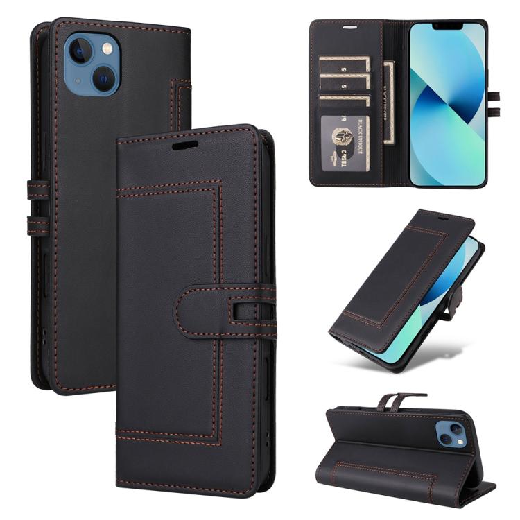 

For iPhone 14 / 13 Stitched Magnetic Buckle Leather Phone Case(Black)