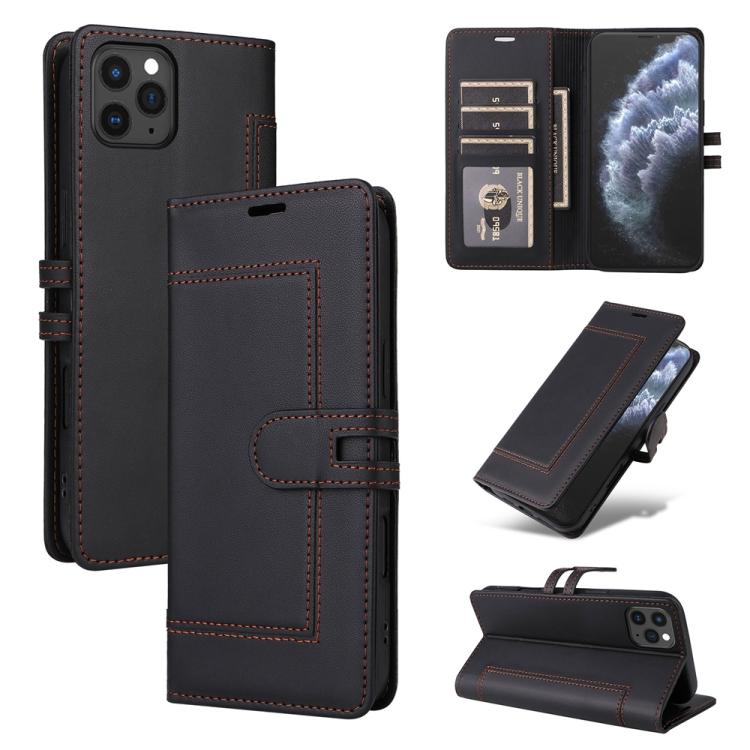 

For iPhone 14 Pro Stitched Magnetic Buckle Leather Phone Case(Black)