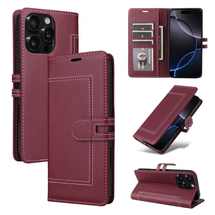 

For iPhone 13 Pro Max Stitched Magnetic Buckle Leather Phone Case(Red)