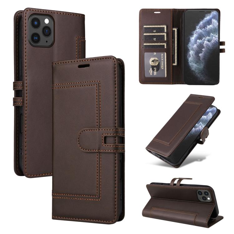 

For iPhone 13 Pro Stitched Magnetic Buckle Leather Phone Case(Coffee)