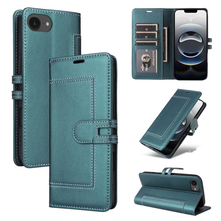 

For iPhone 17e / 16e Stitched Magnetic Buckle Leather Phone Case(Green)