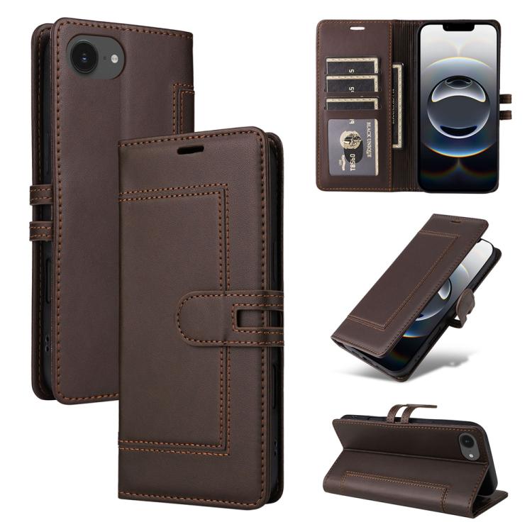 

For iPhone 16e Stitched Magnetic Buckle Leather Phone Case(Coffee)