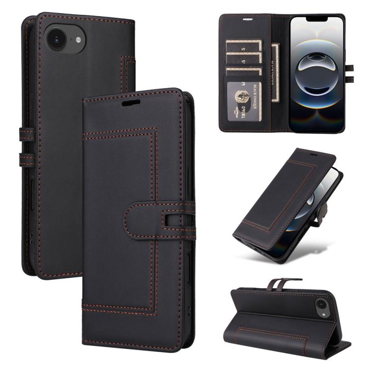 

For iPhone 16e Stitched Magnetic Buckle Leather Phone Case(Black)