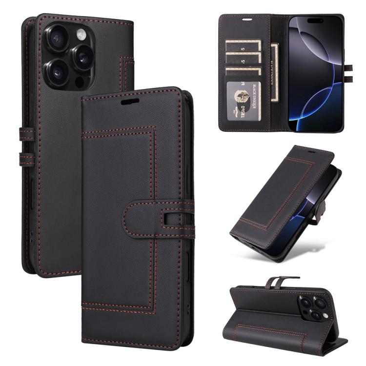 

For iPhone 12 / 12 Pro Stitched Magnetic Buckle Leather Phone Case(Black)