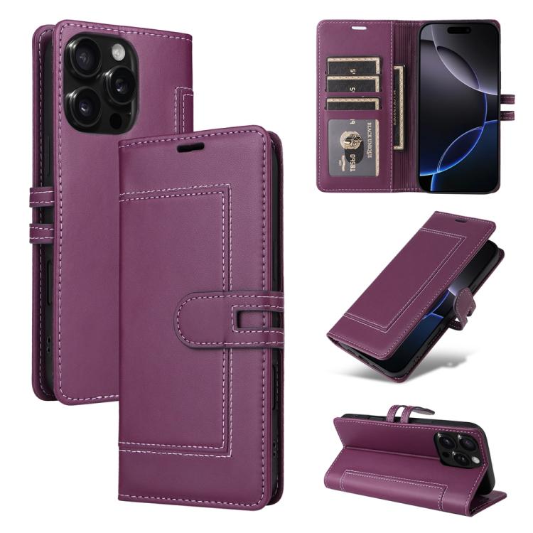 

For iPhone 12 Pro Max Stitched Magnetic Buckle Leather Phone Case(Purple)