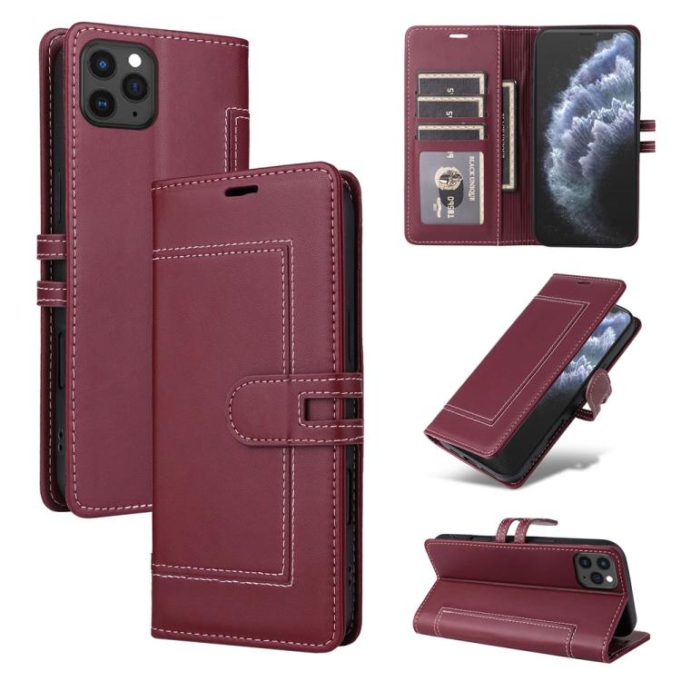 

For iPhone 11 Pro Max Stitched Magnetic Buckle Leather Phone Case(Red)