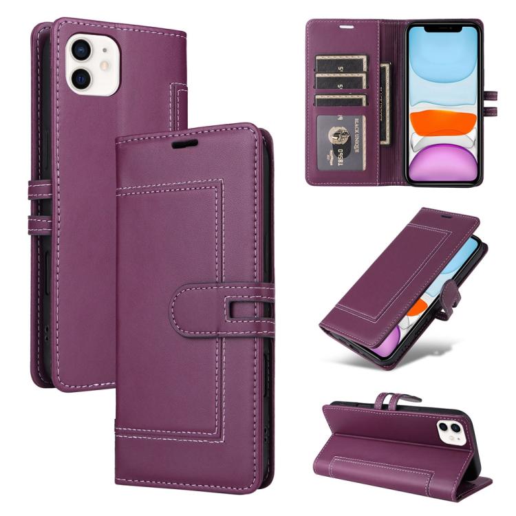 

For iPhone 11 Stitched Magnetic Buckle Leather Phone Case(Purple)