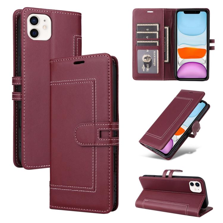 

For iPhone 11 Stitched Magnetic Buckle Leather Phone Case(Red)