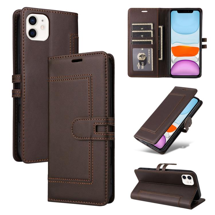 

For iPhone 11 Stitched Magnetic Buckle Leather Phone Case(Coffee)
