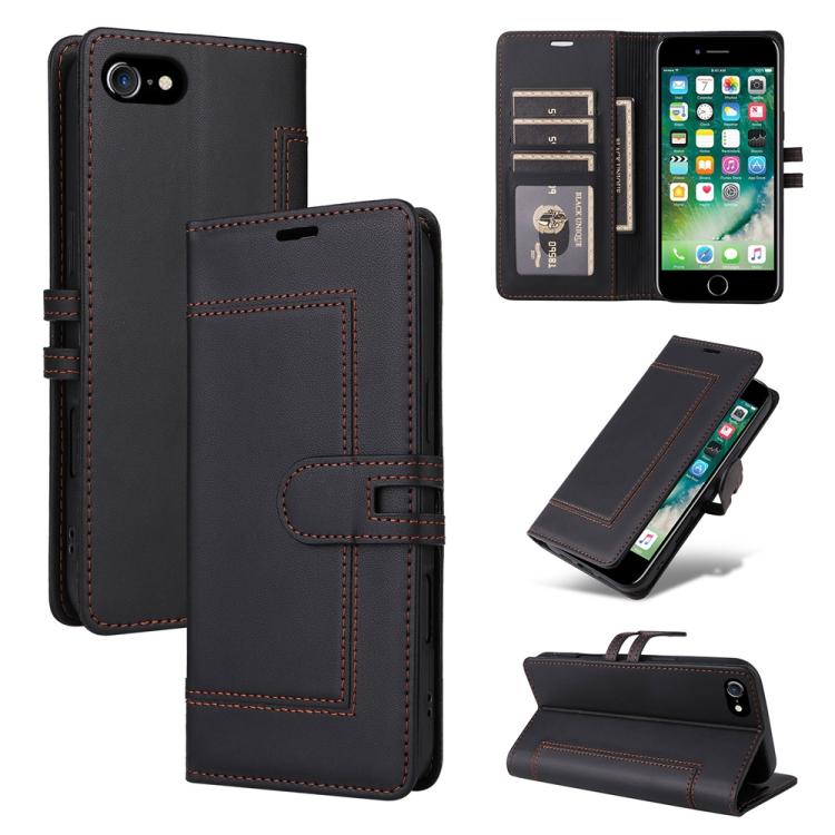 

For iPhone SE 2022 / 2020 / 8 / 7 Stitched Magnetic Buckle Leather Phone Case(Black)